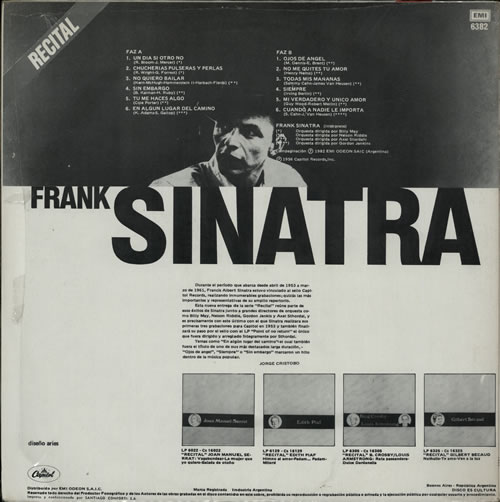 Frank Sinatra Recital vinyl LP album (LP record) Argentinean FRSLPRE581036