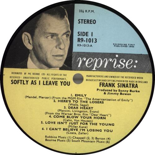 Frank Sinatra Softly, As I Leave You vinyl LP album (LP record) UK FRSLPSO563183