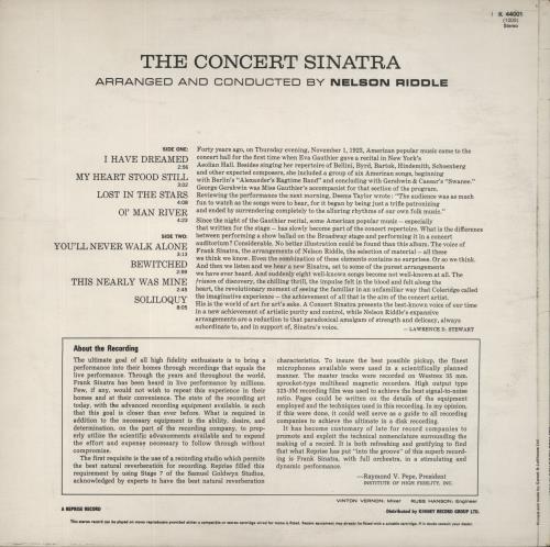 Frank Sinatra The Concert Sinatra vinyl LP album (LP record) UK FRSLPTH449559