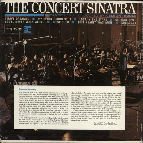 Frank Sinatra The Concert Sinatra vinyl LP album (LP record) US FRSLPTH774366