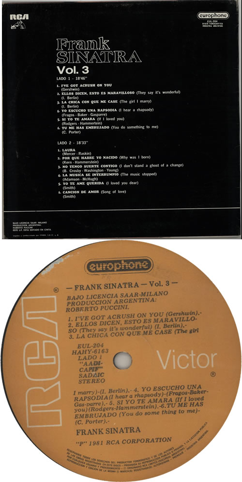 Frank Sinatra Vol 3 vinyl LP album (LP record) Argentinean FRSLPVO639153