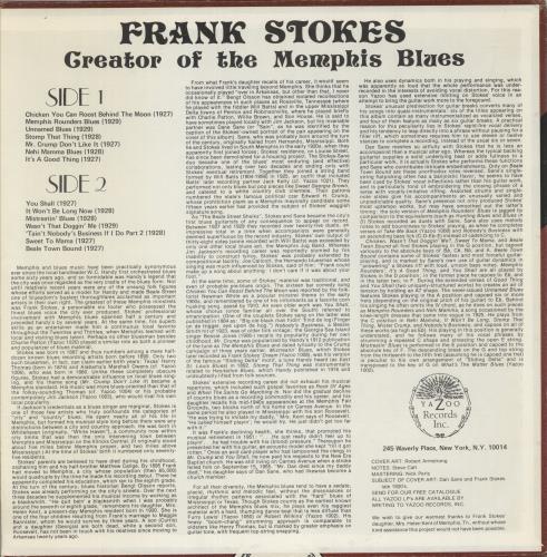 Frank Stokes Creator Of The Memphis Blues vinyl LP album (LP record) US FVBLPCR535730