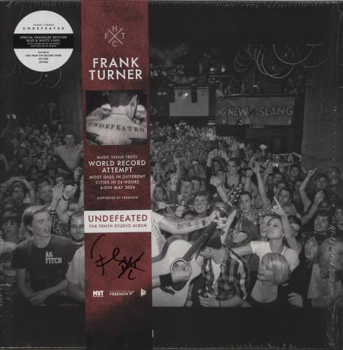 Frank Turner Undefeated - Blue & White Split Vinyl - Autographed Obi vinyl LP album (LP record) UK FD7LPUN877973