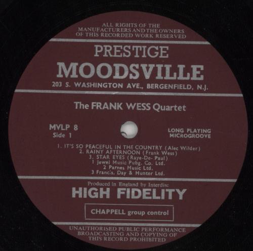 Frank Wess The Frank Wess Quartet vinyl LP album (LP record) UK FWELPTH512025