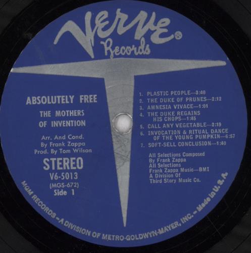 Frank Zappa Absolutely Free - VG vinyl LP album (LP record) US ZAPLPAB837435