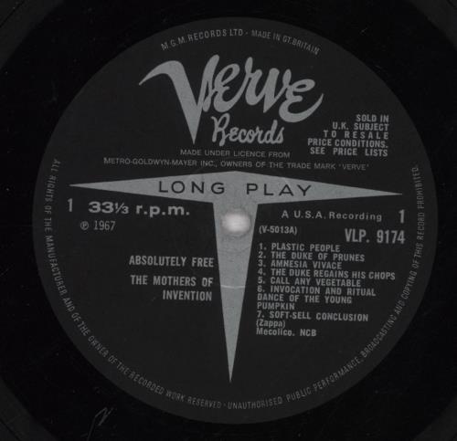 Frank Zappa Absolutely Free vinyl LP album (LP record) UK ZAPLPAB846396