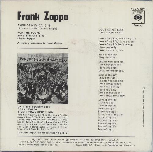 Frank Zappa Amor De Mi Vida 7" vinyl single (7 inch record / 45) Spanish ZAP07AM148818