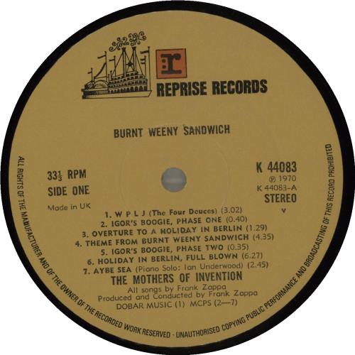 Frank Zappa Burnt Weeny Sandwich - 2nd vinyl LP album (LP record) UK ZAPLPBU336648