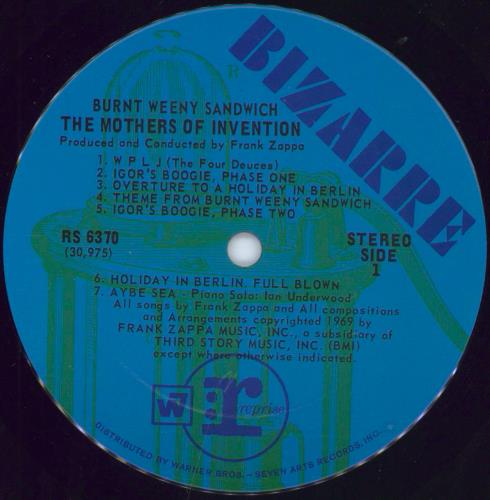 Frank Zappa Burnt Weeny Sandwich vinyl LP album (LP record) US ZAPLPBU397360