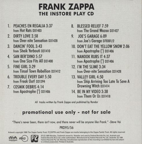Frank Zappa Clean American Version CD album (CDLP) Australian ZAPCDCL741510