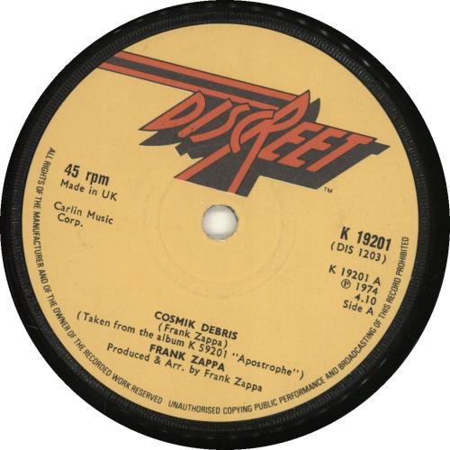 Frank Zappa Cosmic Debris 7" vinyl single (7 inch record / 45) UK ZAP07CO689875