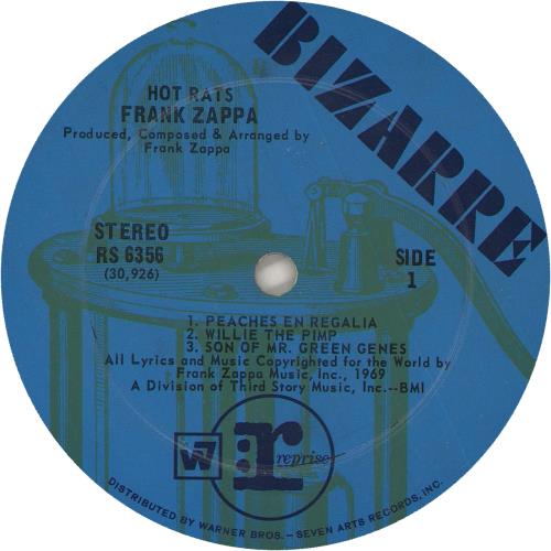 Frank Zappa Hot Rats - 1st - Zappa Inner vinyl LP album (LP record) US ZAPLPHO744545