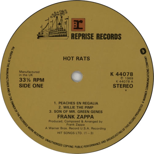Frank Zappa Hot Rats vinyl LP album (LP record) UK ZAPLPHO618063