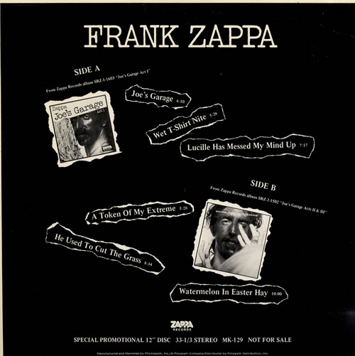 Frank Zappa Joe's Garage Sampler 12" vinyl single (12 inch record / Maxi-single) US ZAP12JO109608