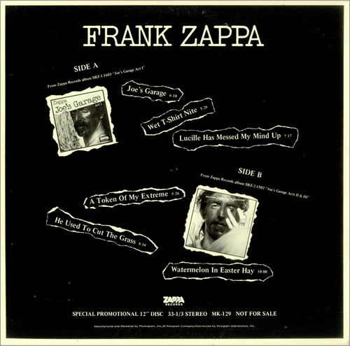 Frank Zappa Joe's Garage Sampler vinyl LP album (LP record) US ZAPLPJO94545