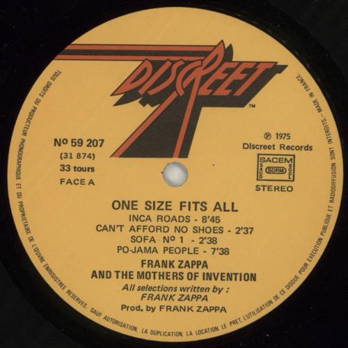 Frank Zappa One Size Fits All vinyl LP album (LP record) French ZAPLPON281354