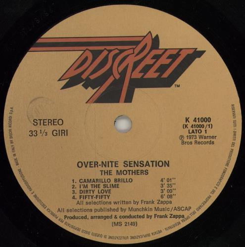 Frank Zappa Over-Nite Sensation vinyl LP album (LP record) Italian ZAPLPOV754805