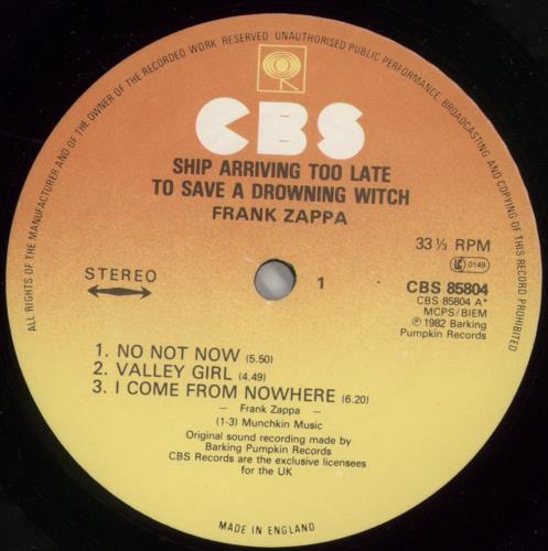 Frank Zappa Ship Arriving Too Late To Save A Drowning Witch vinyl LP album (LP record) UK ZAPLPSH518635