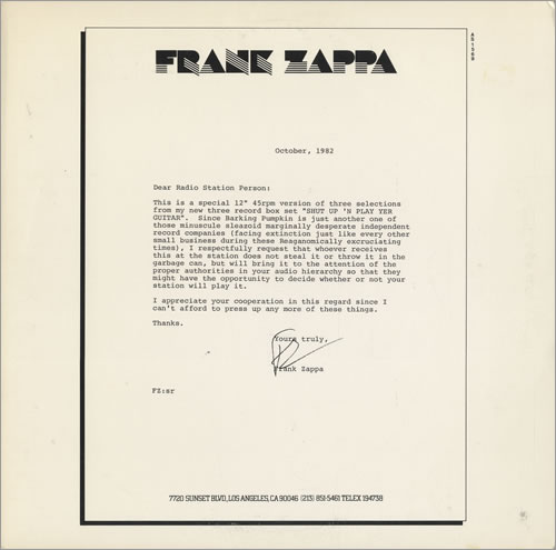 Frank Zappa Shut Up 'n Play Yer Guitar Sampler 12" vinyl single (12 inch record / Maxi-single) US ZAP12SH109615