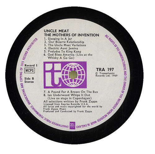 Frank Zappa Uncle Meat 2-LP vinyl record set (Double LP Album) UK ZAP2LUN559107