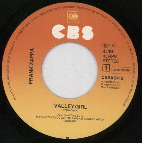 Frank Zappa Valley Girl 7" vinyl single (7 inch record / 45) Dutch ZAP07VA819061