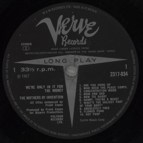 Frank Zappa We're Only In It For The Money - VG vinyl LP album (LP record) UK ZAPLPWE656665