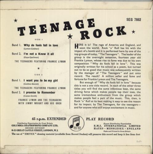 Frankie Lymon Teenage Rock EP 7" vinyl single (7 inch record / 45) UK FKL07TE875894