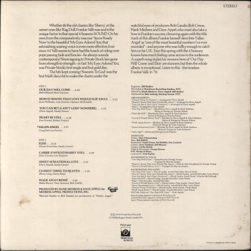 Frankie Valli Fallen Angel vinyl LP album (LP record) UK FRVLPFA793355