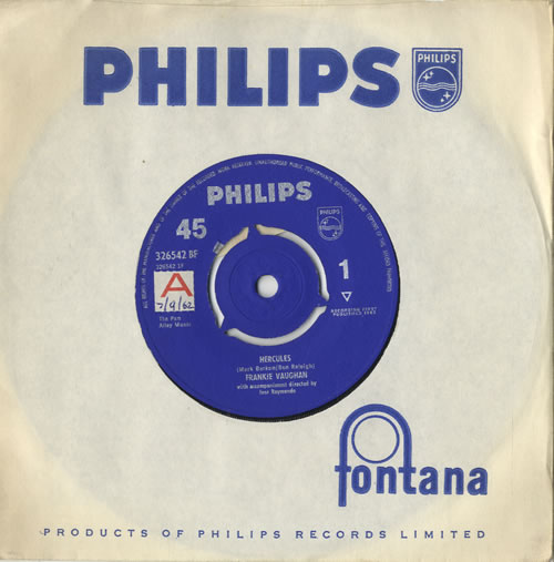 Frankie Vaughan Hercules - Sample 7" vinyl single (7 inch record / 45) UK KVU07HE471037