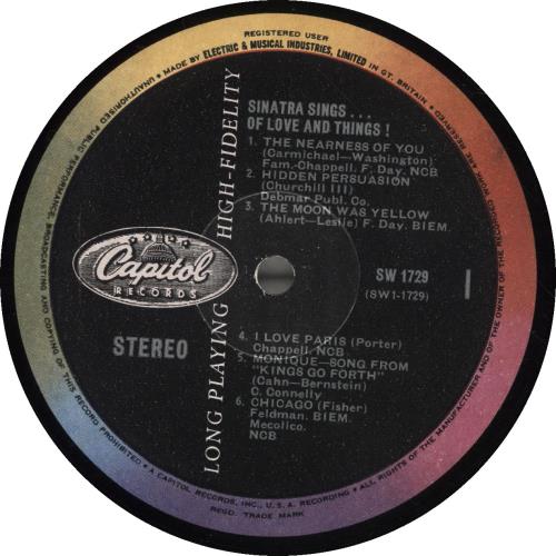 Frank Sinatra Sinatra Sings Of Love And Things Uk Vinyl Lp Album Lp Record 457517