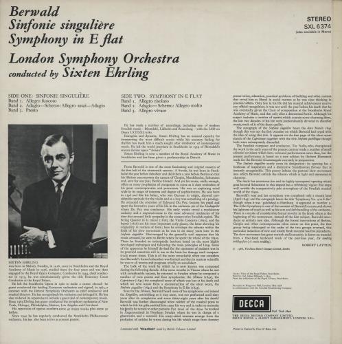 Franz Berwald Sinfonie Singuli�re / Symphony In E Flat - 2nd vinyl LP album (LP record) UK FTOLPSI751622