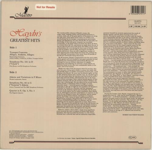 Franz Joseph Haydn Greatest Hits vinyl LP album (LP record) German HJYLPGR700644