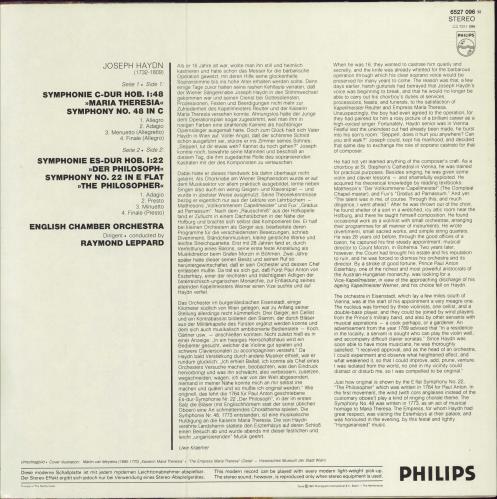 Franz Joseph Haydn Symphonien Nr. 48 "Maria Theresia" & Nr. 22 "Der Philosoph" vinyl LP album (LP record) Dutch HJYLPSY780133