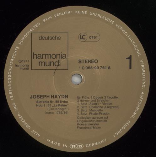 Franz Joseph Haydn Two Paris Symphonies vinyl LP album (LP record) German HJYLPTW877147