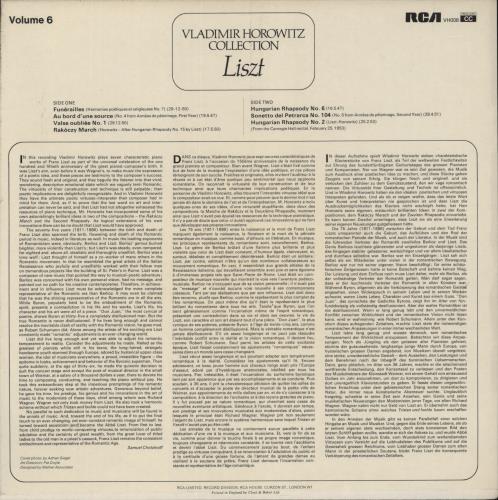 Franz Liszt Horowitz Plays Liszt vinyl LP album (LP record) UK LK6LPHO887048