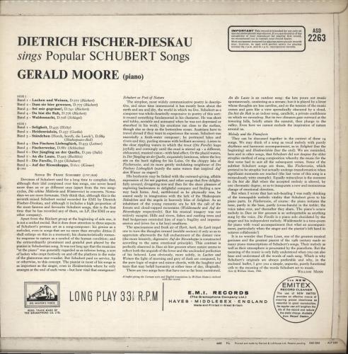 Franz Schubert Dietrich Fischer-Dieskau Sings Popular Schubert Songs vinyl LP album (LP record) UK FT2LPDI878516