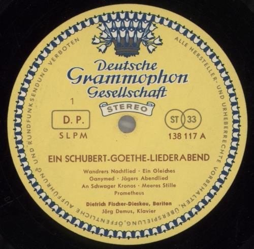 Franz Schubert Ein Schubert-Goethe-Liederabend = Recital Schubert-Goethe vinyl LP album (LP record) German FT2LPEI857586