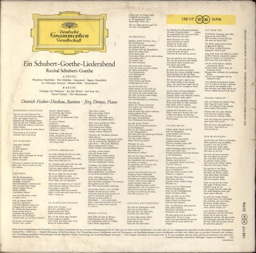 Franz Schubert Ein Schubert-Goethe-Liederabend = Recital Schubert-Goethe vinyl LP album (LP record) German FT2LPEI857586