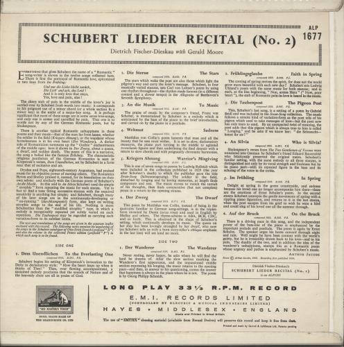 Franz Schubert Lieder Recital (No. 2) vinyl LP album (LP record) UK FT2LPLI878517