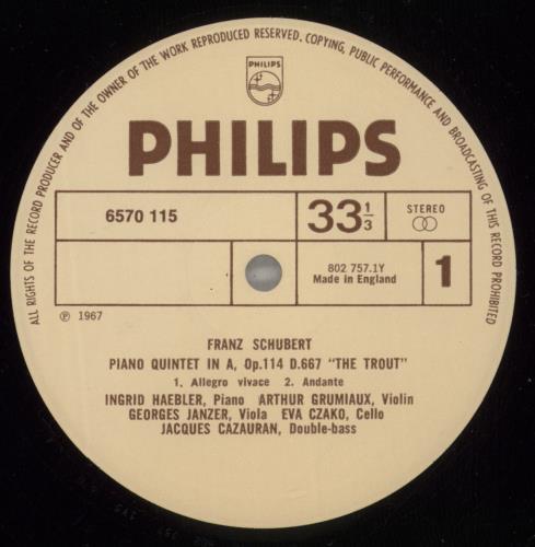 Franz Schubert Schubert: "The Trout" Piano Quintet, Op. 114 vinyl LP album (LP record) UK FT2LPSC877800