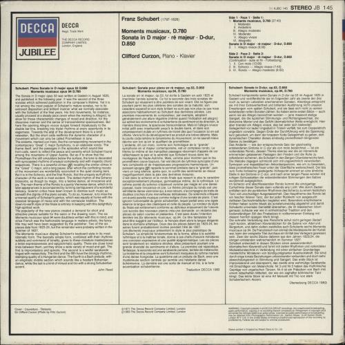 Franz Schubert Schubert: Moments Musicaux, D.780 Sonata In D Major . Re Majeur . D-Dur, D.850 vinyl LP album (LP record) UK FT2LPSC877780