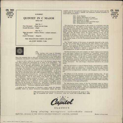 Franz Schubert Schubert: Quintet In C Major, Opus 163 vinyl LP album (LP record) UK FT2LPSC862220