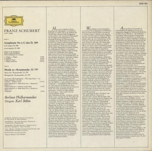 Franz Schubert Schubert: Symphonie Nr. 6 / Musik Zu Rosamunde vinyl LP album (LP record) UK FT2LPSC875197