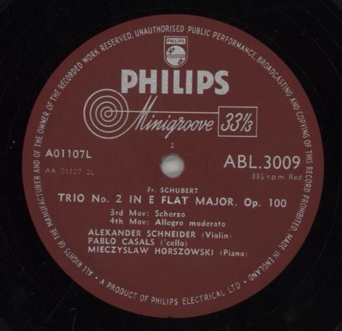 Franz Schubert Schubert: Trio No 2 In E Flat Major Opus 100 / Prades 1952 Festival vinyl LP album (LP record) UK FT2LPSC862432
