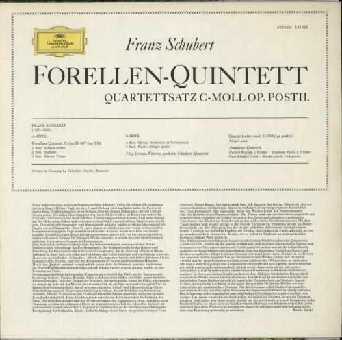 Franz Schubert Schubert: Trout Quintet, Quartettsatz C Minor Op. Posth. vinyl LP album (LP record) German FT2LPSC878414