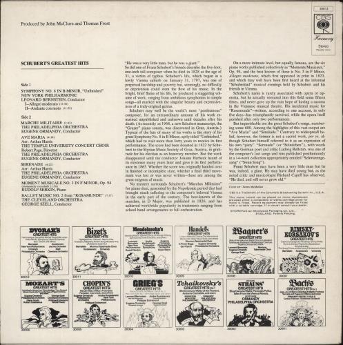 Franz Schubert Schubert's Greatest Hits vinyl LP album (LP record) UK FT2LPSC704171