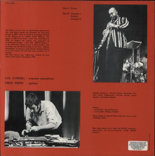 Fred Frith French Gigs vinyl LP album (LP record) UK FBGLPFR851530