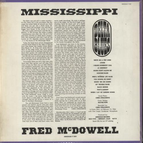Fred McDowell Mississippi Delta Blues - 1965 - Shrink vinyl LP album (LP record) US MF0LPMI793832