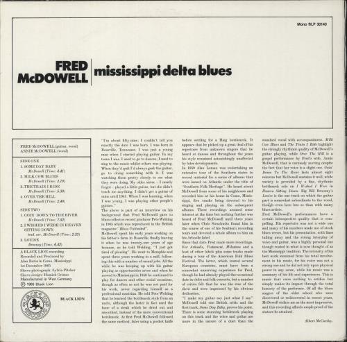 Fred McDowell Mississippi Delta Blues vinyl LP album (LP record) UK MF0LPMI883059