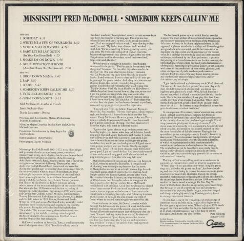 Fred McDowell Somebody Keeps Callin' Me vinyl LP album (LP record) US MF0LPSO874107